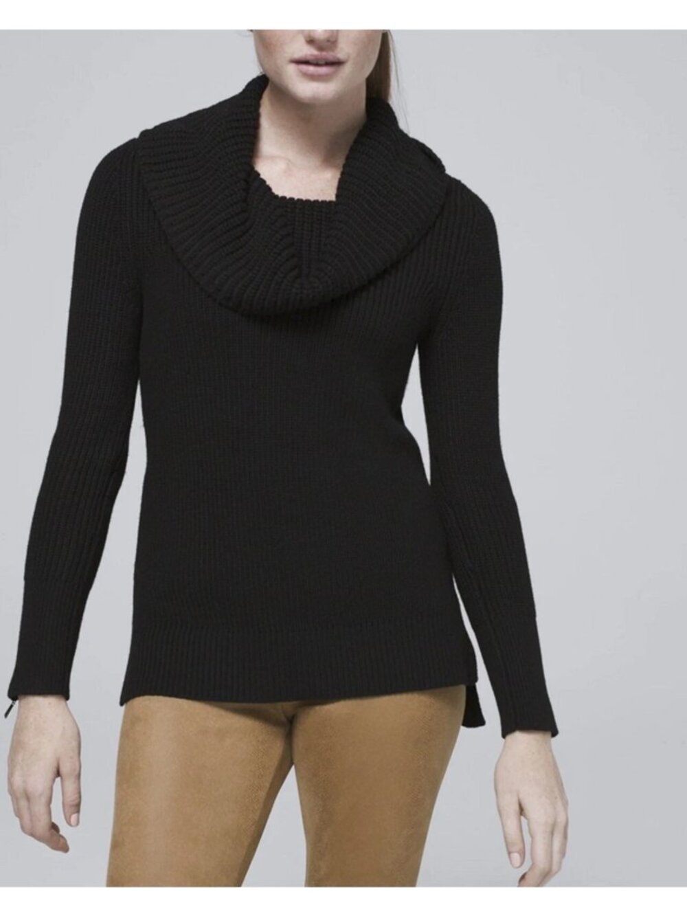 NWT White House Black Market Cowl Neck Tunic Sweater Black Size Medium